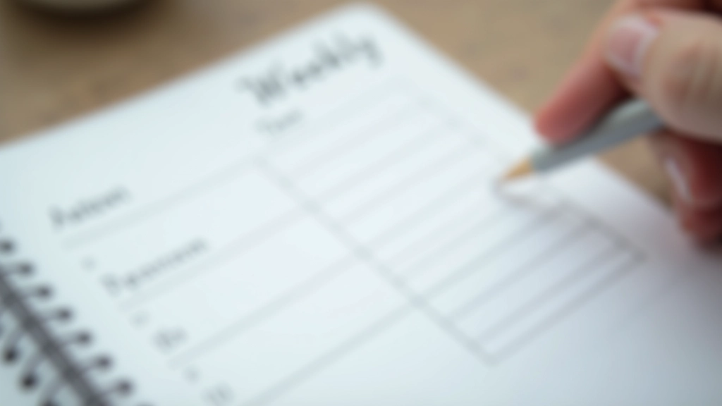 Weekly planner with time blocks and handwritten schedule showing structured time management