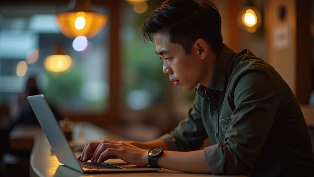 Freelancer working with focused concentration at a cafe in Mong Kok