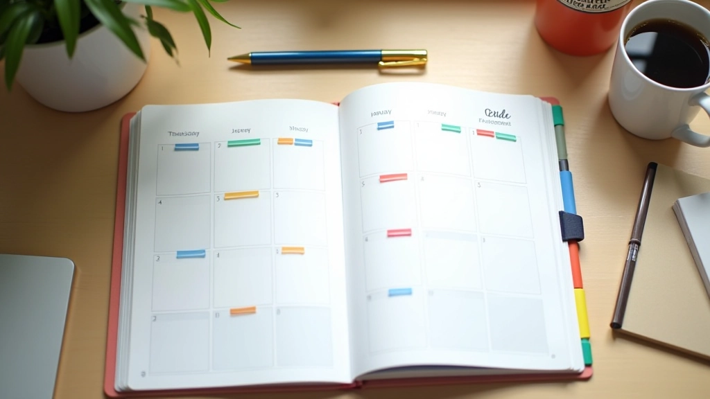 Weekly planner spread with time blocks and handwritten schedule